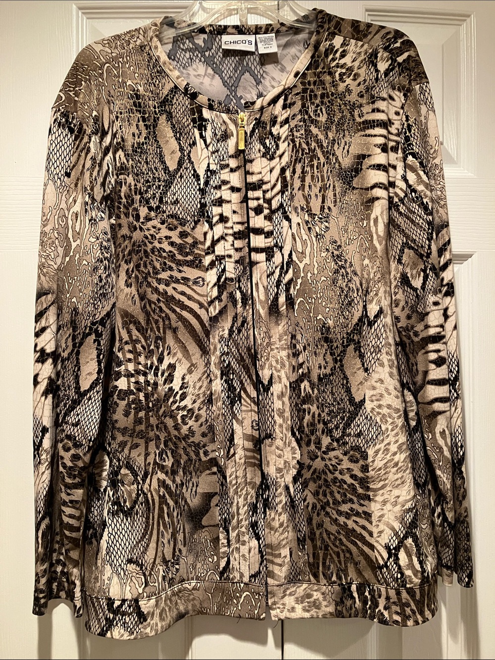 Chico's Neutral Animal-Print Zip Front Hoodie